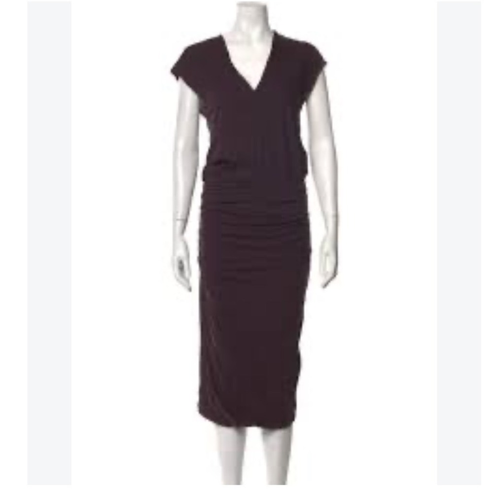 James Perse Standard Plum Purple Ruched V-Neck Midi Dress Size Medium